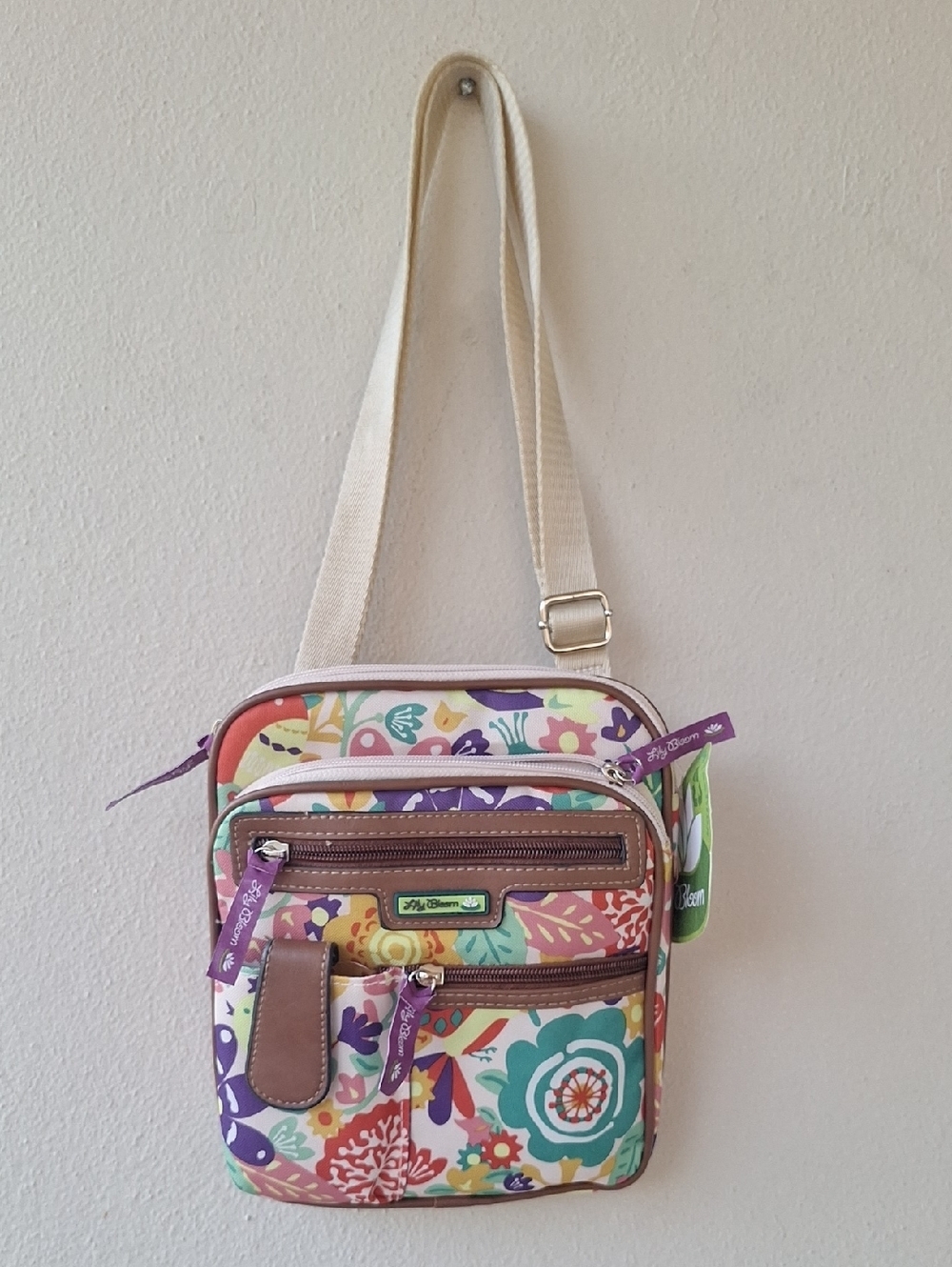 Lily Bloom Multi Pockets Multicolor Floral Crossbody Bag 8" x 9.5" NWT
